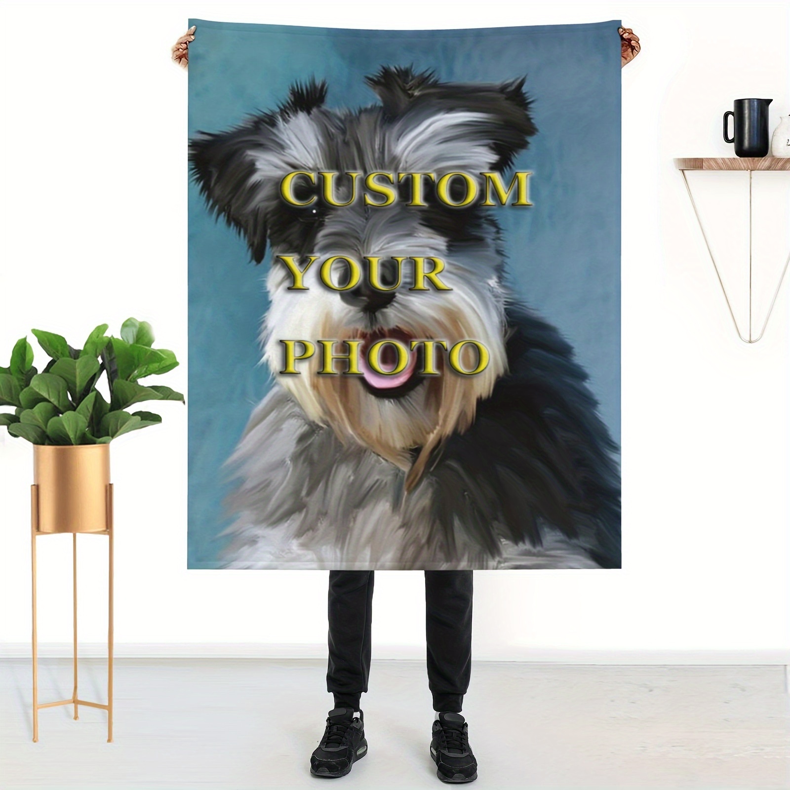 

Personalized 50x40" Photo Blanket - Cozy & Customizable With Miniature Schnauzer Watercolor Art Design, Home Decor