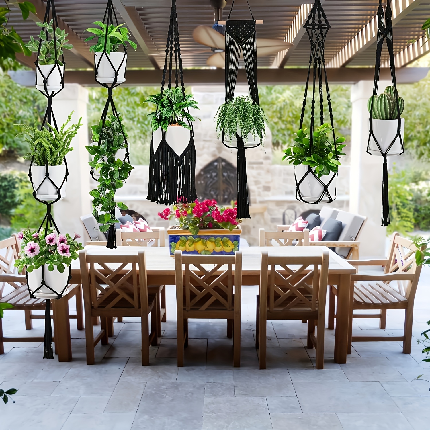 6pcs set macrame plant hangers hanging planters indoor - Temu