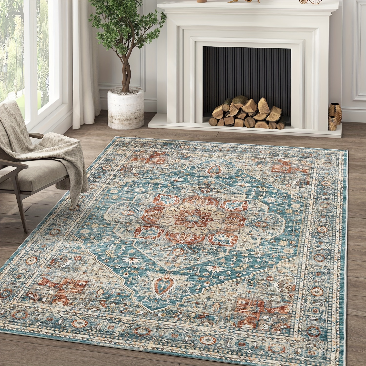 

1pc Area Rug Entryway Accent Rug, Indoor Vintage Floor Mat Print Distressed Rug Retro Carpet Soft Mat, Non Slip Washable Bathroom Rug Kitchen Living Room Bedroom Decor