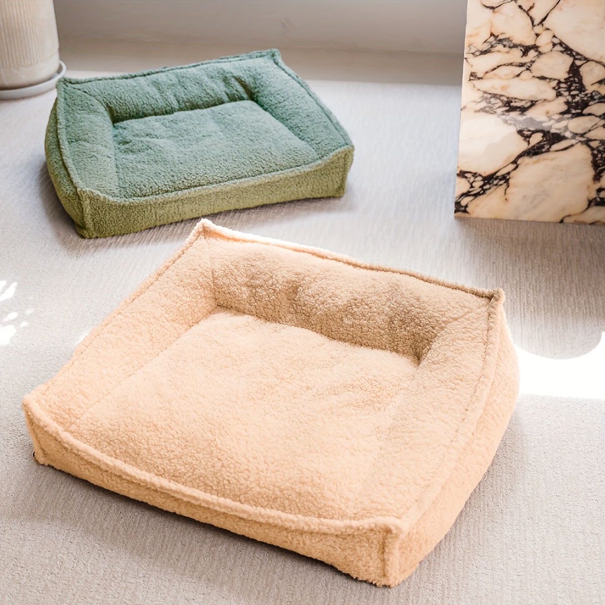 4 season pet bed for small to medium dogs cats washable neck support with removable   plush beige   bed with marble pattern durable lightweight design for   pet bed for dogs   furniture stylish pet accessory comfortable pet furniture Product details 0