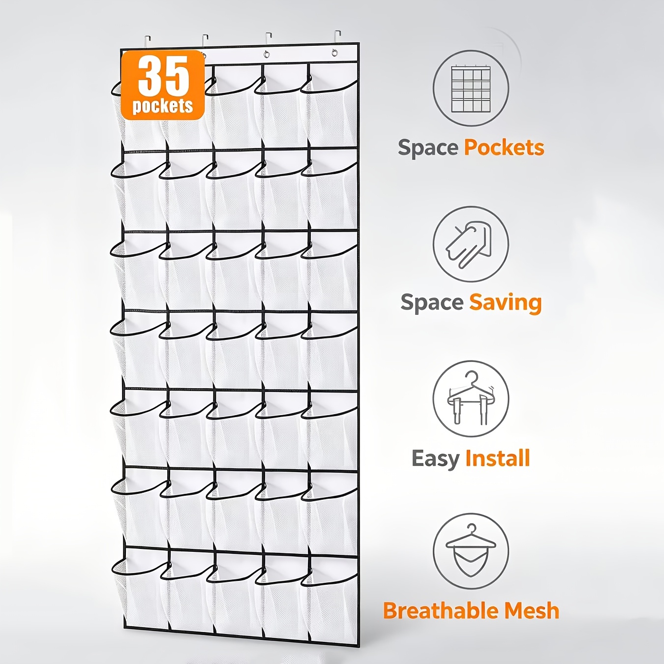 TEMU 35-pocket Over-the-door Shoe Organizer, Hanging Door Storage Bag, Large Capacity Door Hanging Organizer For Shoes And , Includes 4 Metal Hooks