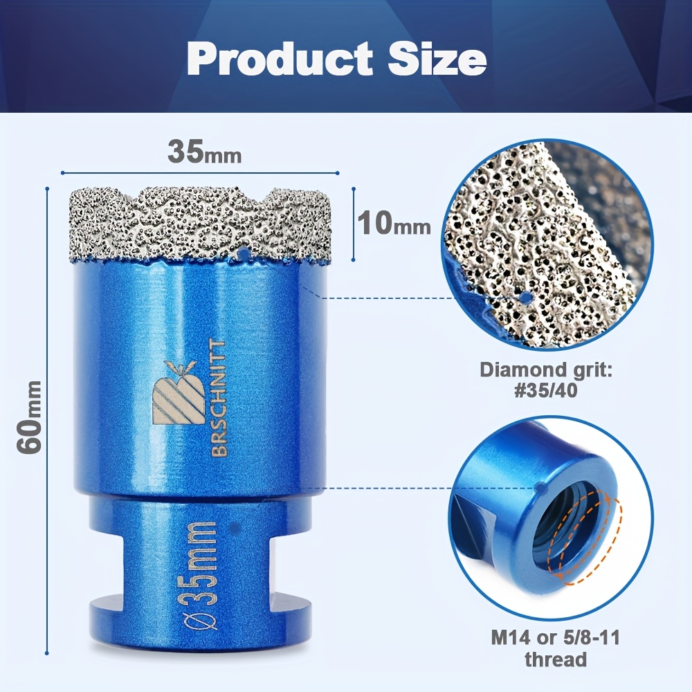 1pc M14 X Vacuum Brazed Rhinestone Drill Bit - 10mm Diamond Height, 60mm Total Length, Design For Porcelain Tile, Ceramic, Marble, Granite, Masonry & Brick - Drilling Bit With U- Chip Removal, No