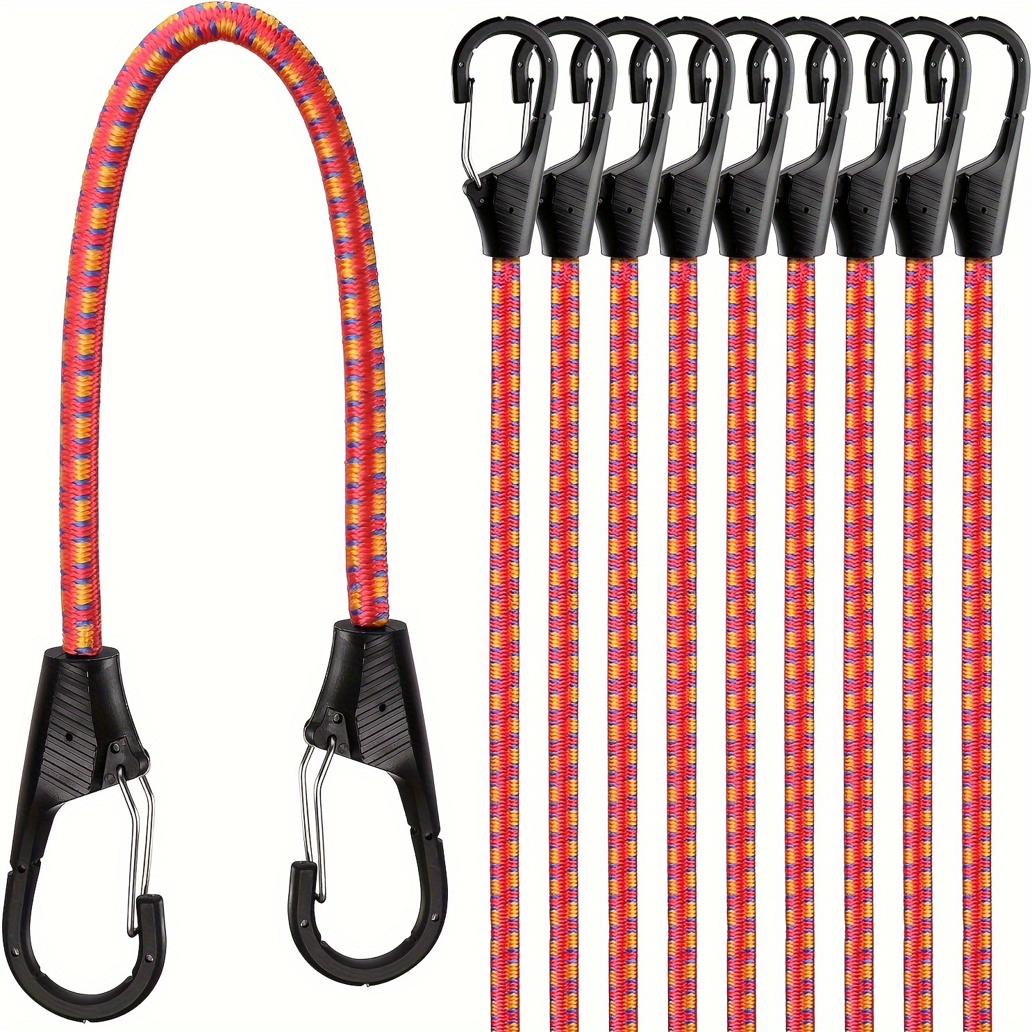 

Horusdy 10-piece Bungee Cords Set, 18-inch Heavy Duty Cords With Spring Lock Clips, Durable Material With Under 122 Pounds Tensile Strength, Secure Hooks For Reliable Fastening