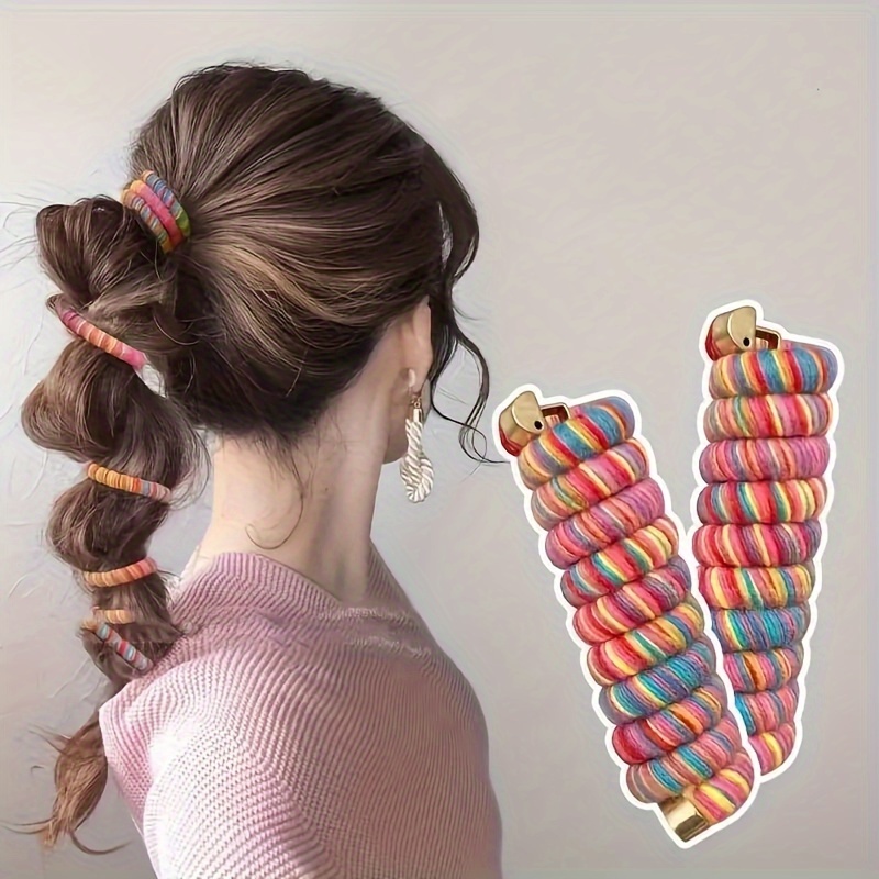 

2pcs/set Autumn And Winter Straight Strip Colorful Plush Telephone Wire Hair Ring Tie High Ponytail Temperament Female Braided Head Rope