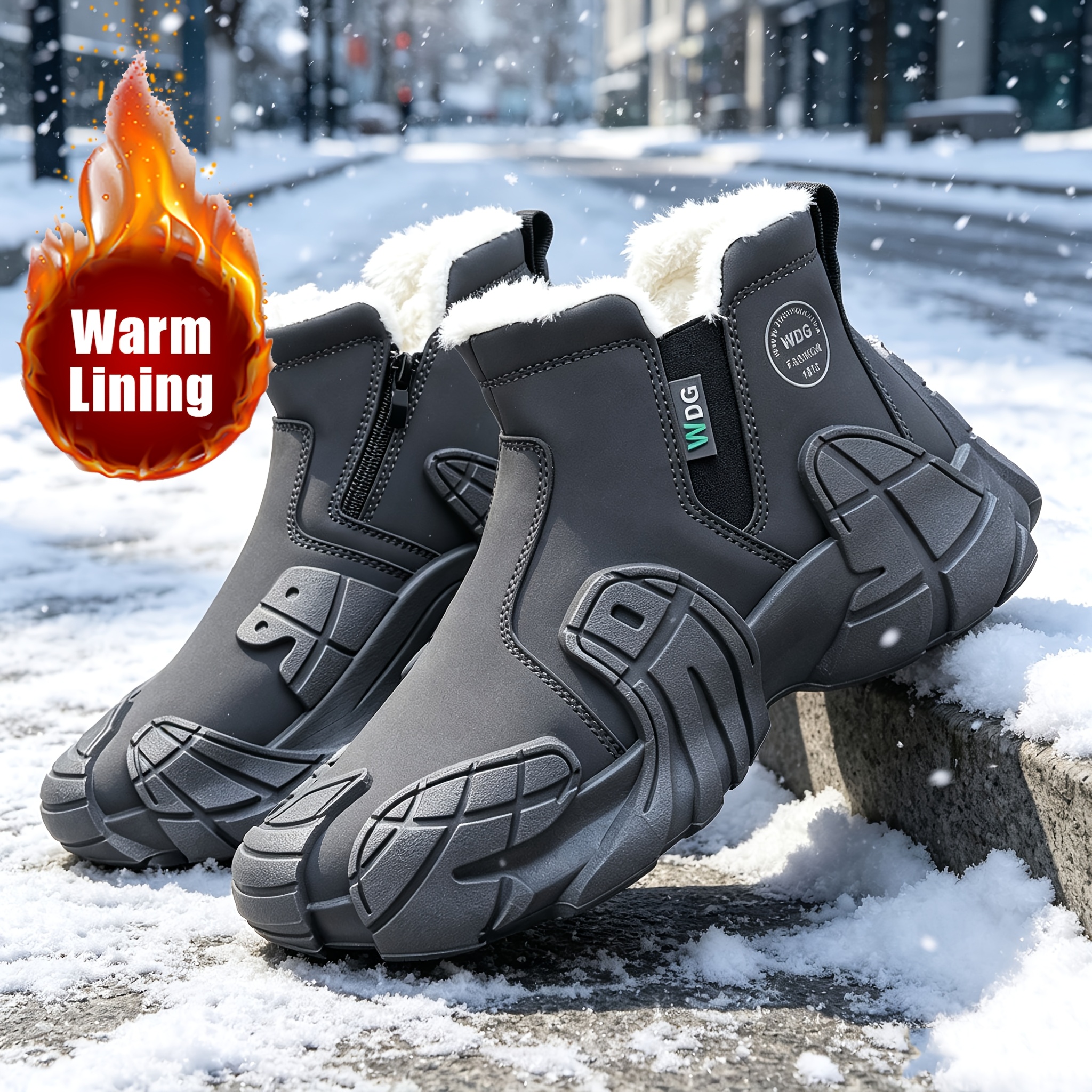 Solid Color Trendy Men Snow Boots, Rugged Outdoor Functional Shoes