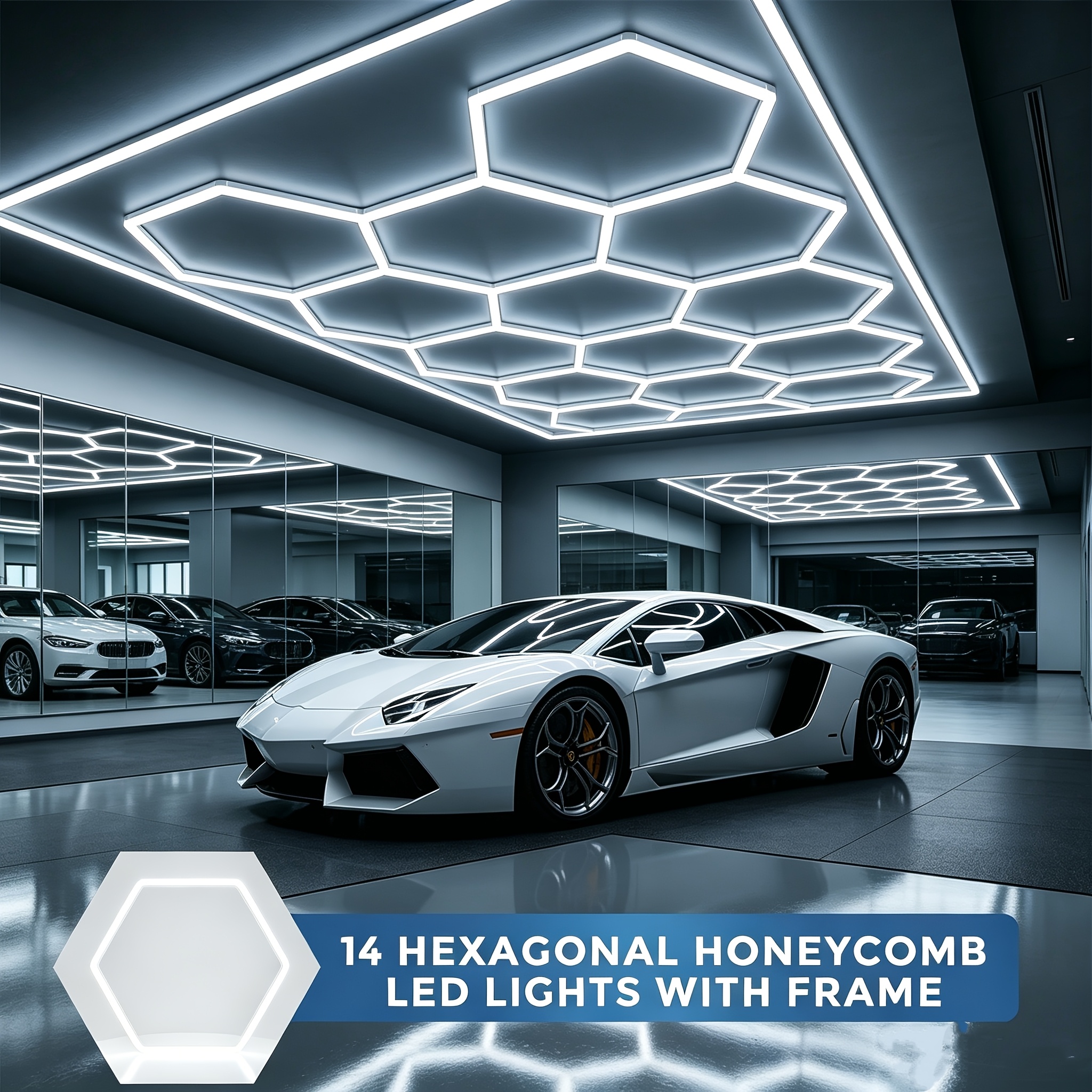 TEMU Luz LED rectangular hexagonal para garaje, con extremadamente , potencia de 580 W, 81,200 y una de color de 6500 K. Adecuada para iluminación de