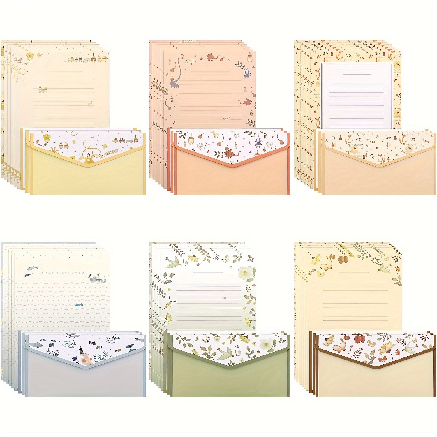 

54pcs Stationery Paper And Envelope Set Cute Floral Paper Grid Paper Envelopes 6 Different Styles Double-sided Invitation Set Includes 18 Envelopes And 36 Letters