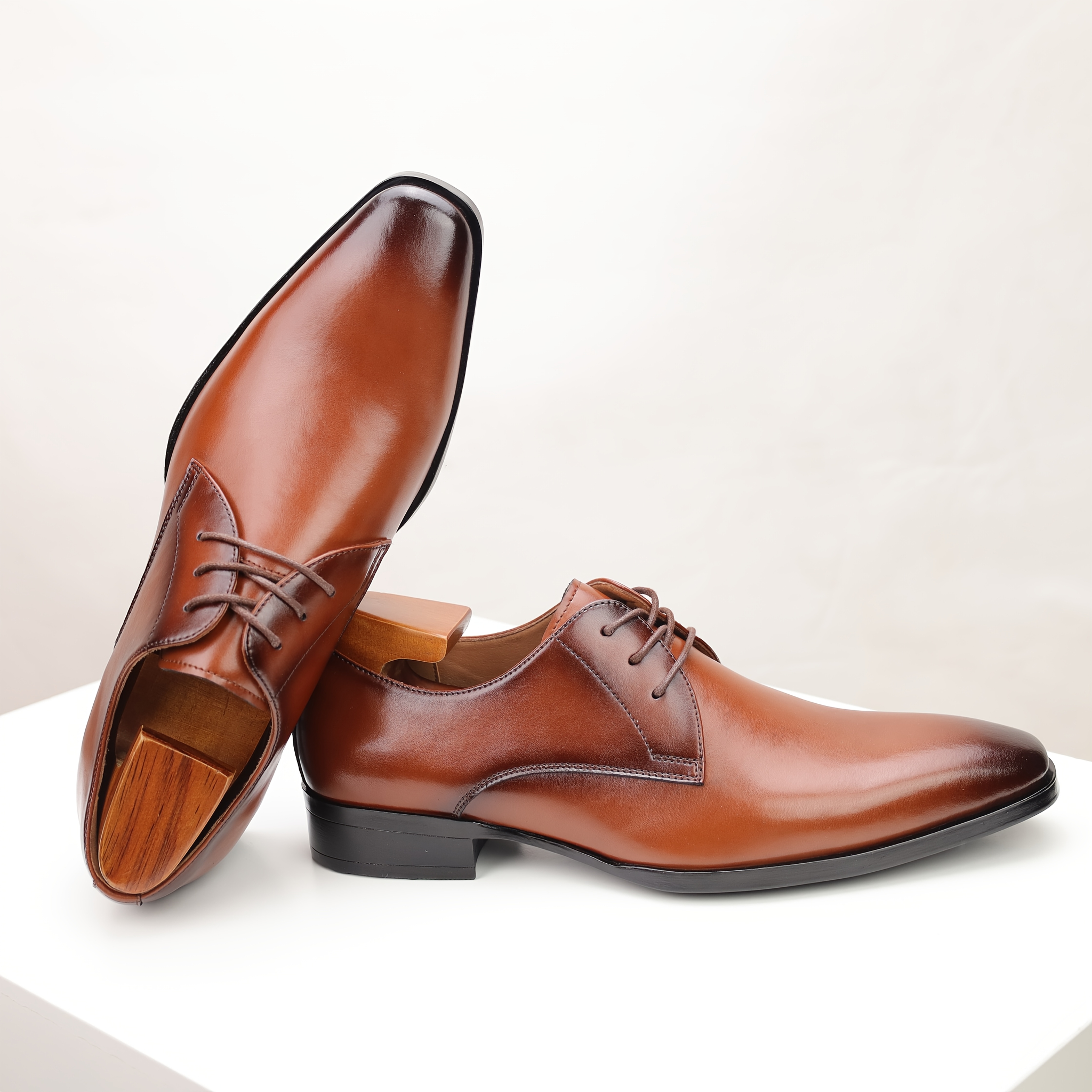 herren klassische derby-schuhe, echtes leder, minimalistischer