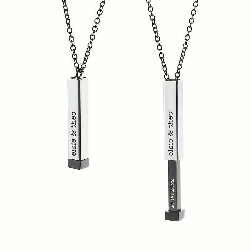 TEMU Customized Stainless Steel Retractable Pendant Necklace For Women, Perfect For Hiding Love, With The To Engrave Names, Dates, Or Messages. An