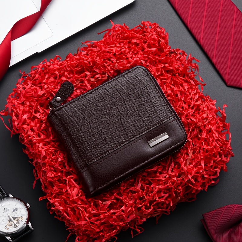 TEMU Travel Accessories Short Travel Wallet, Large Capacity Id Holder, Lychee Texture Men's Zippered Coin Purse, Full-zipper Anti-drop Design,