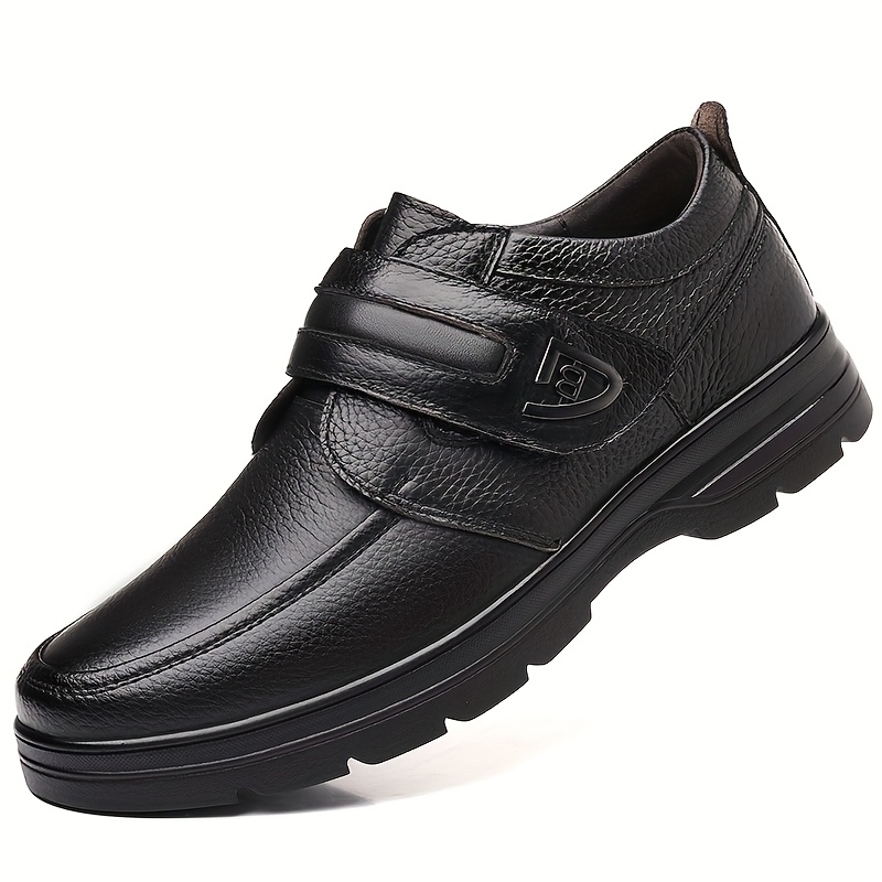Image of Men's Genuine Breathable Business Casual Vintage Slip-on Shoes With Hook-and-loop Fastener, Comfortable Soft-sole Non-slip Large Size Dad Shoes