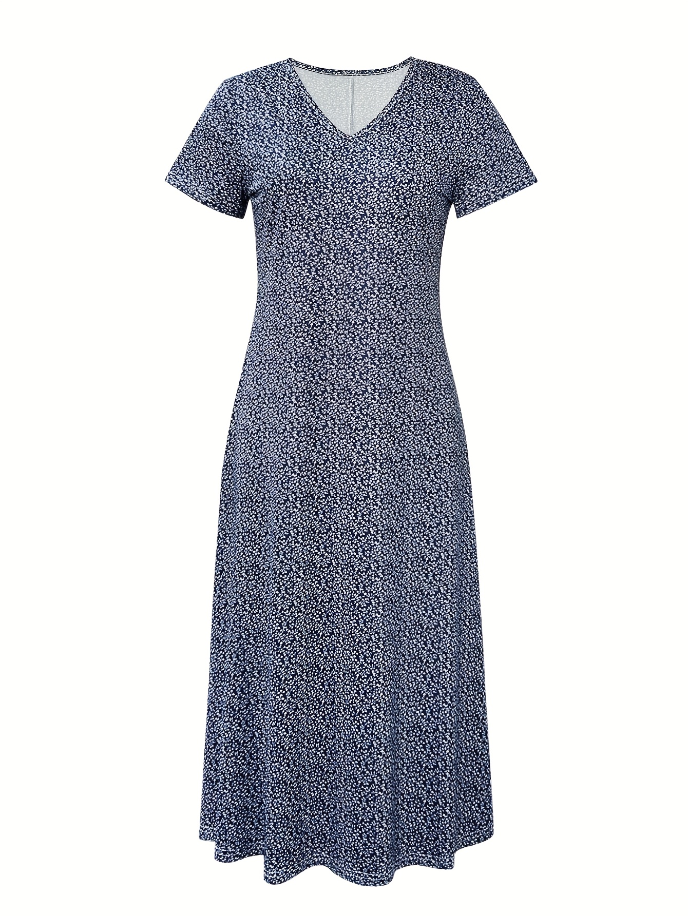 womens lightweight summer dress   neck short sleeve with blue floral print stretchy polyester spandex blend knee length casual to semi formal wear machine washable comfortable fashion floral print dress glossy texture