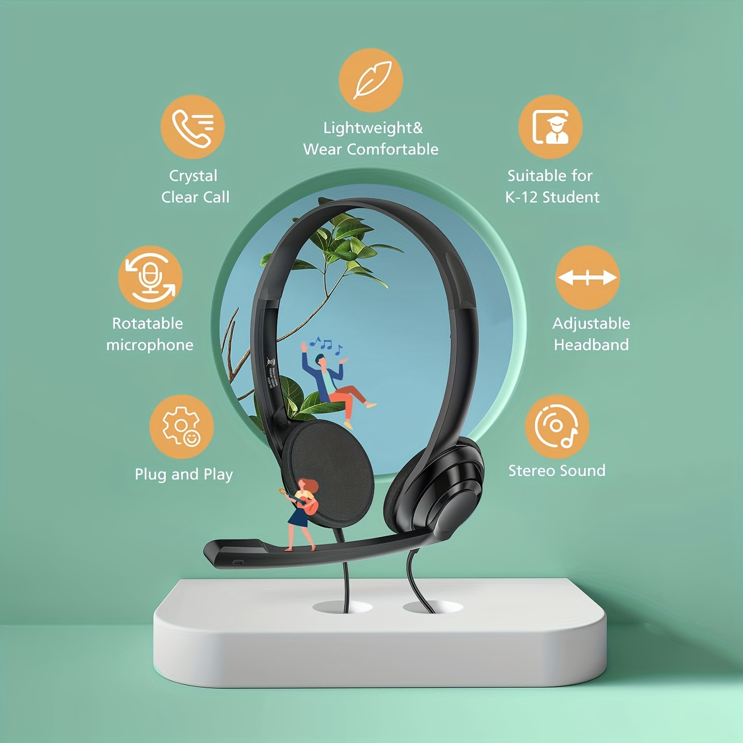 

3.5mm Wired Headset With Microphone For Pc - Lightweight, Noise-canceling Computer Headphones For Work, Office, School, And Meetings - Compatible With Laptops, Non-waterproof, Plastic Material