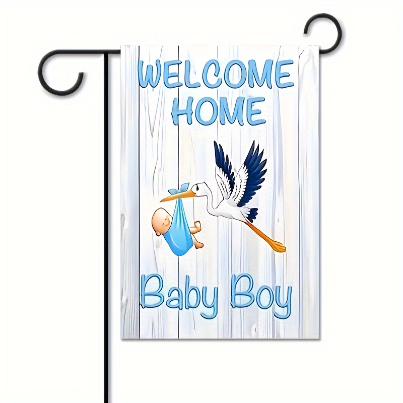 

1pc, Welcome Home Garden Flag, Bath Birth Announcement Family Party Newborn Gender Revealed Lawn Patio Sign Pink Stork Decorated Burlap Banner (no Metal Holder)