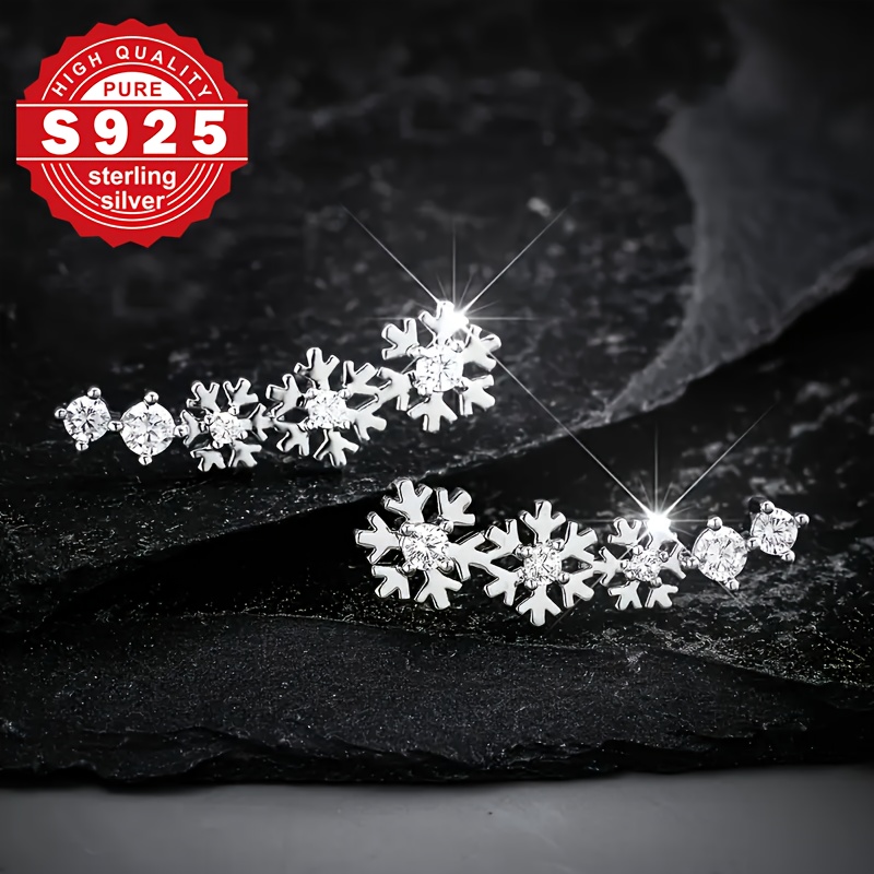 S925 Sterling Silver Three Snowflake Design Stud Earrings