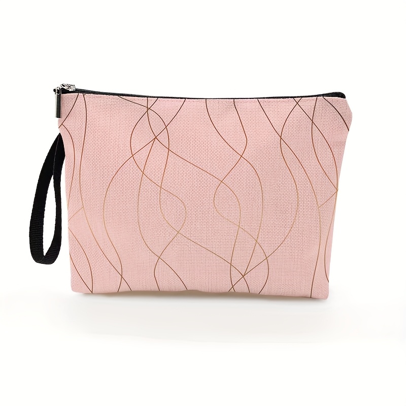 TEMU Fashionable Women's Makeup Bag With A Pink Background And Vertical Design, Suitable For Holiday Outdoor Travel And Daily Use. A Zippered Pouch,