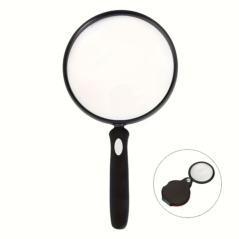 Handheld Magnifier + Mini Folding Magnifier Set (2-pack), 130mm High-definition (hd) Magnifying Lens, Non-slip Handle, Suitable For Reading, Natural Exploration And Science Hobby