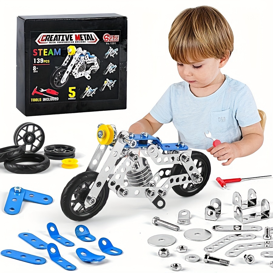 

139 pièces Puzzle Modèle de voiture assemblé, Moto en métal DIY, Modèle de voiture en pour enfants assemblé Jouets de de construction éducatifs, cadeau d', de Noël