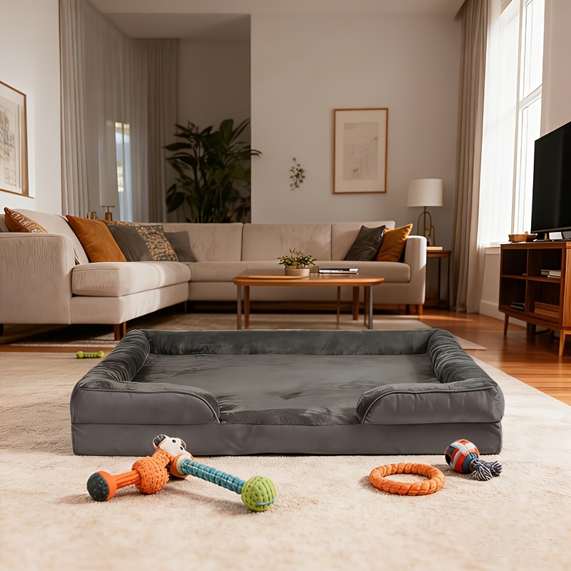 TEMU Removable Washable Cover Dog Bed Sofa, Thick Bolster Pet Bed With Sides, Non-slip Bottom Dog Couch Bed, Breathable Warm All Season Pet Bed For