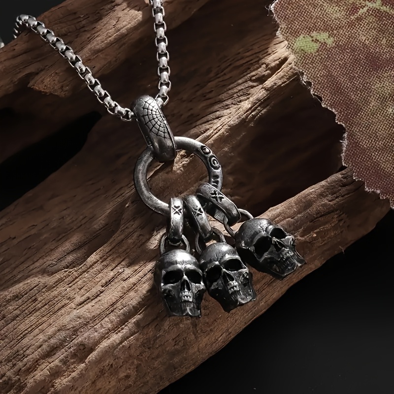 TEMU 1pc Of -garde Gothic Pendant Necklace - Silvery Alloy With Twist Rope Chain, Hip Hop Punk Style, Everyday Wear And Party Fashion Accessories