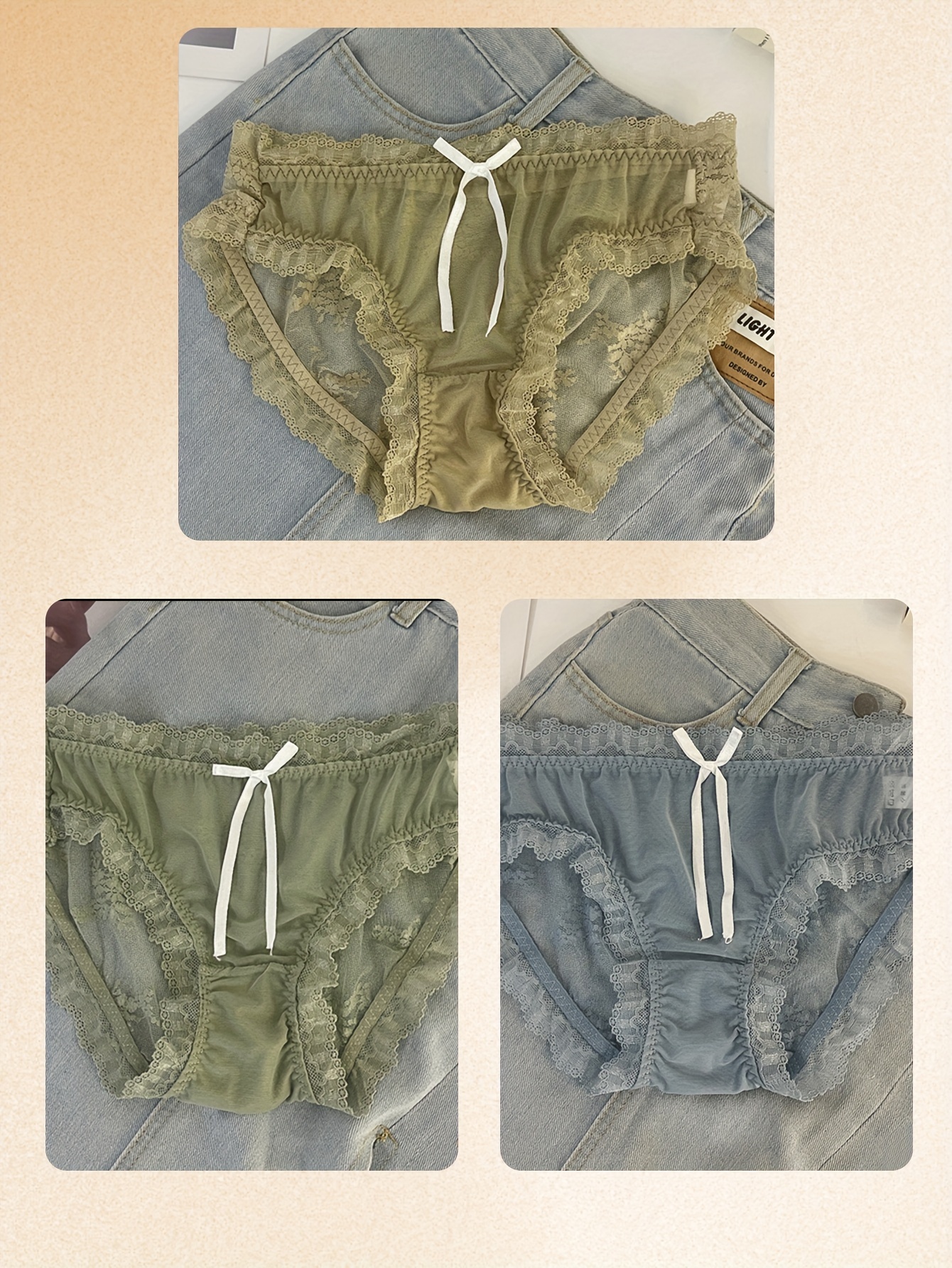 3pcs Contrast Lace Briefs, Soft & Comfy Scallop Trim Ribbed Panties,  Women's Lingerie & Underwear