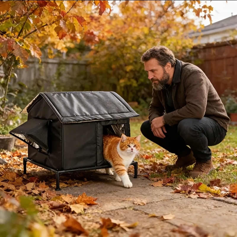TEMU Large Elevated Outdoor Cat House | Insulated Winter Warm Living, Durable Homeless Cat Nest, Suitable For Stray Cats And Small Dogs, Pet Bed, ,