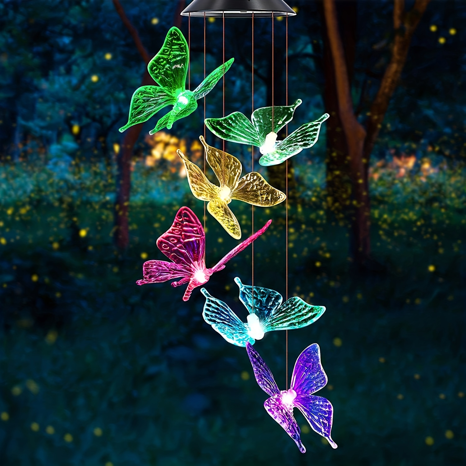 

1pc Solar Wind Chimes With 6 Led Lights, Butterfly Shaped Wind Chime Hanging Ornament, Wind Chimes Crafts For Outside Decoration, Outdoor Garden, Patio, Backyard, Front Yard Hanging Ornaments