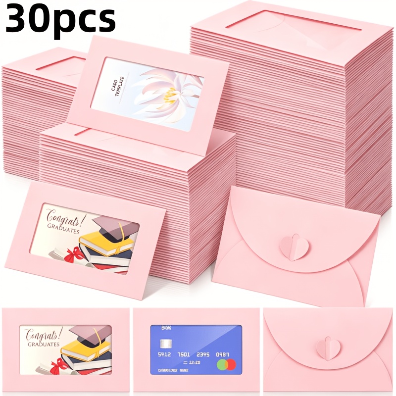 TEMU 30pcs Mini Envelopes Featuring Heart-shaped Clasps - Cutout Window Envelopes Design, Ideal For Gift Cards, Birthday Notes, Colored Membership