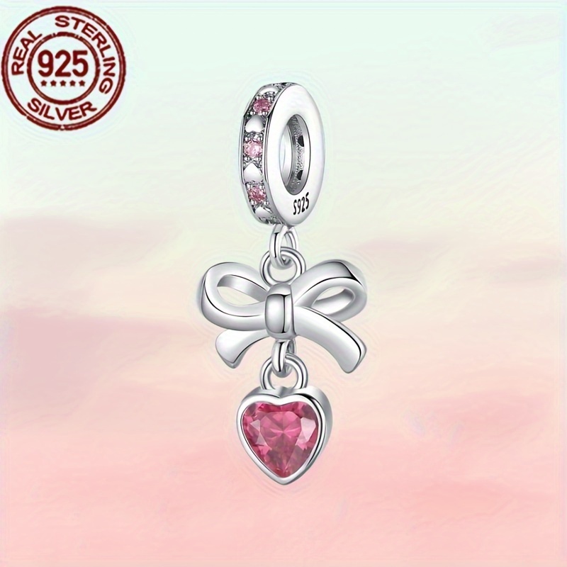 

Elegant S925 Sterling Silvery Bow & Heart Charm - Diy Bracelets, Necklaces & Jewelry Crafting - Ideal Gift For Women, Love Pendant, Beads, Holiday Gifts, Engagement Gifts