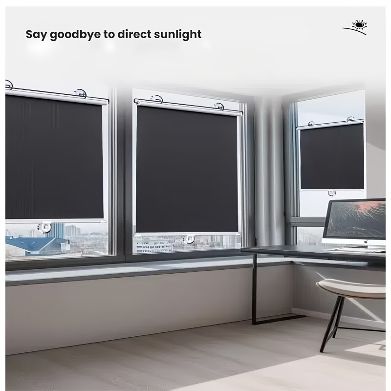 2pcs Window Balcony Office Sunshade Heat Insulation Roller Shades Full Blackout No-Drill Suction Cup Retractable Car