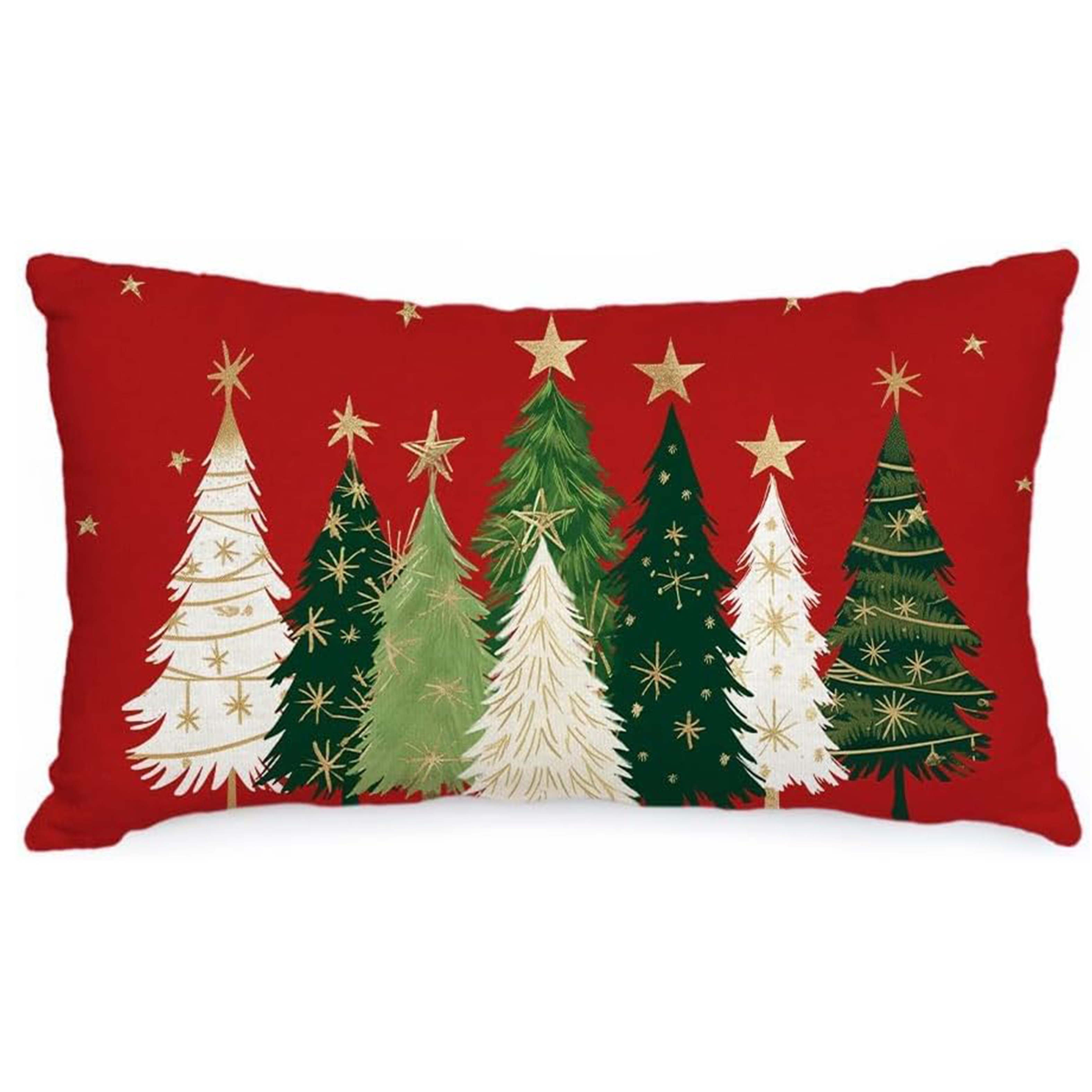 

Contemporary Christmas Tree Throw Pillow Cover, 12x20 Inch, Watercolor Stars Holiday Decor, Linen Zippered Pillowcase For Couch & Rooms, Machine Washable - 1pc