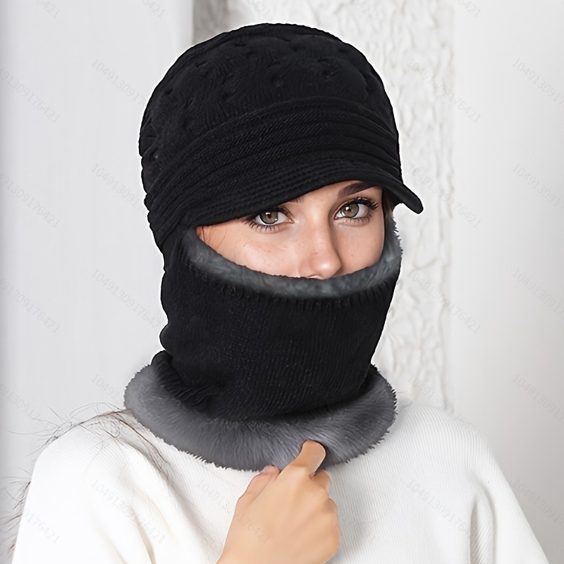 Gorro De Esquí Para Mujer Con Pasamontañas Y Bufanda Integrada - Abrigado Y Multiusos