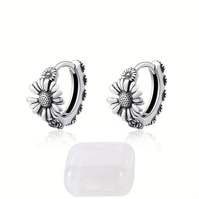 TEMU 1 Paire de Boucles d'Oreilles Créoles Style Hip Hop avec Petites Marguerites et Boîte de Rangement pour Hommes Femmes Unisexes, Matériau Cuivre