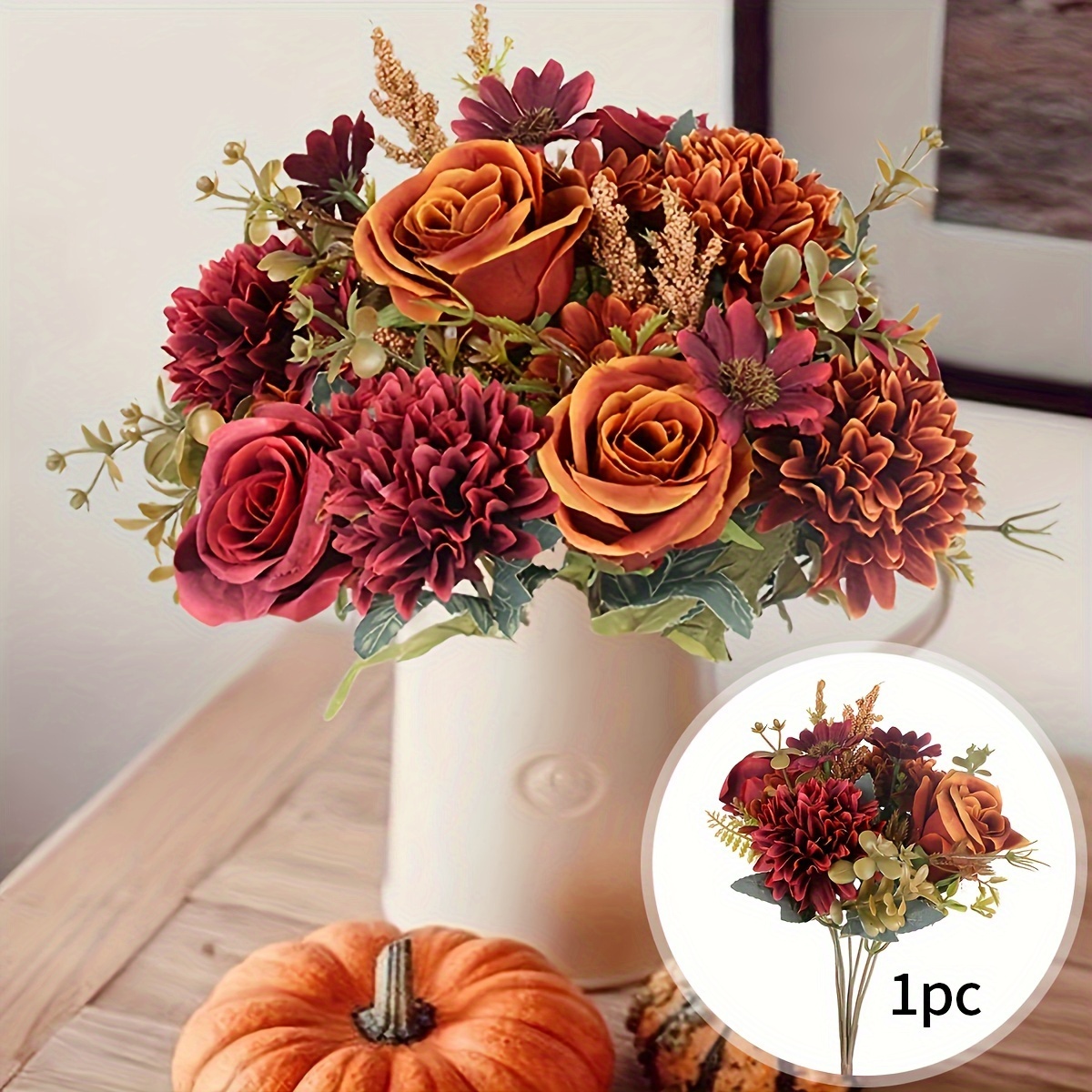 

2-pack Bohemian Style Artificial Flower Bouquets - Realistic Plastic Faux Floral Arrangements - No Power Needed - Perfect For Home Decor, Thanksgiving, Weddings, And Engagements