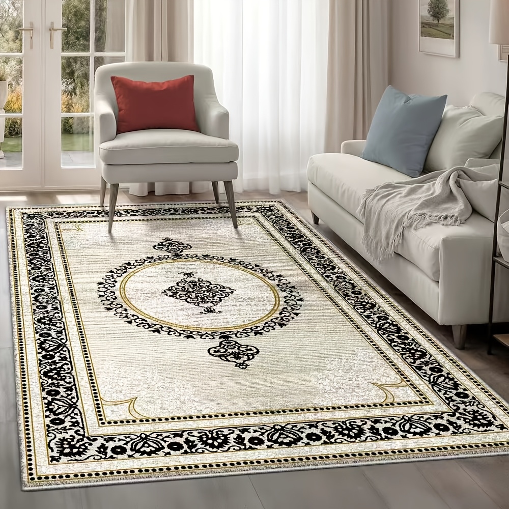 TEMU Tapis/Moquette décoratif en velours, antidérapant, lavable en machine, tapis rectangulaire à poils ras, convient pour chambre, salon, salle à