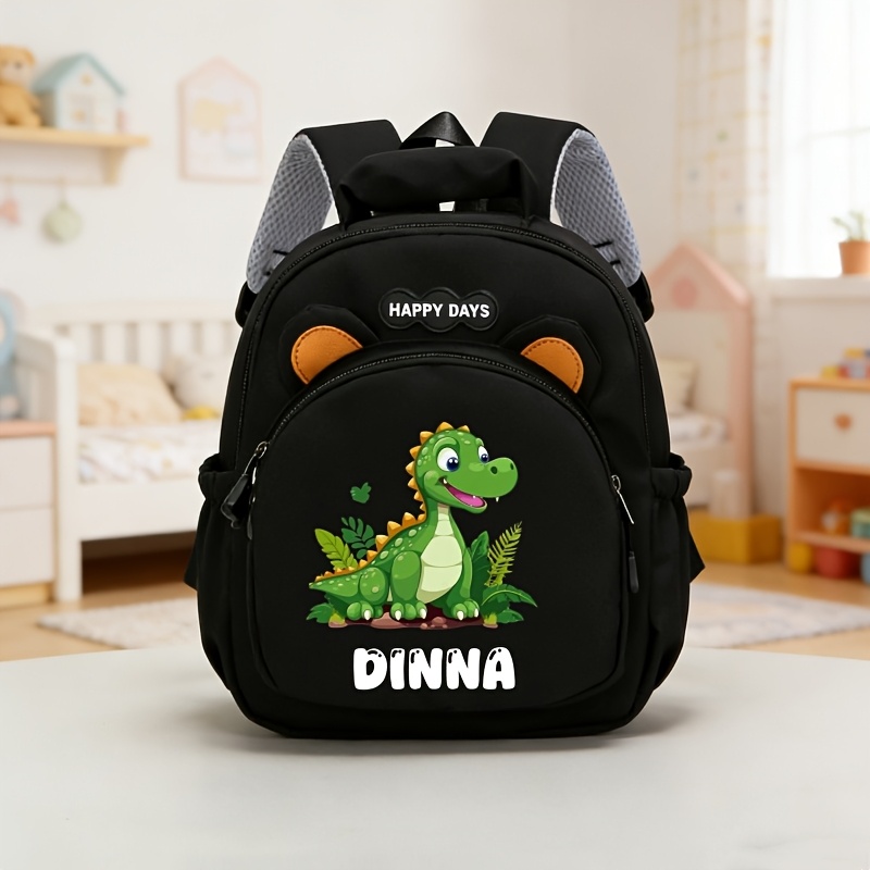 TEMU A Casual Backpack Featuring A Customizable Dinosaur Print That Can Include Names Or Text. It's Lightweight And Easy To Carry, With A Easy And