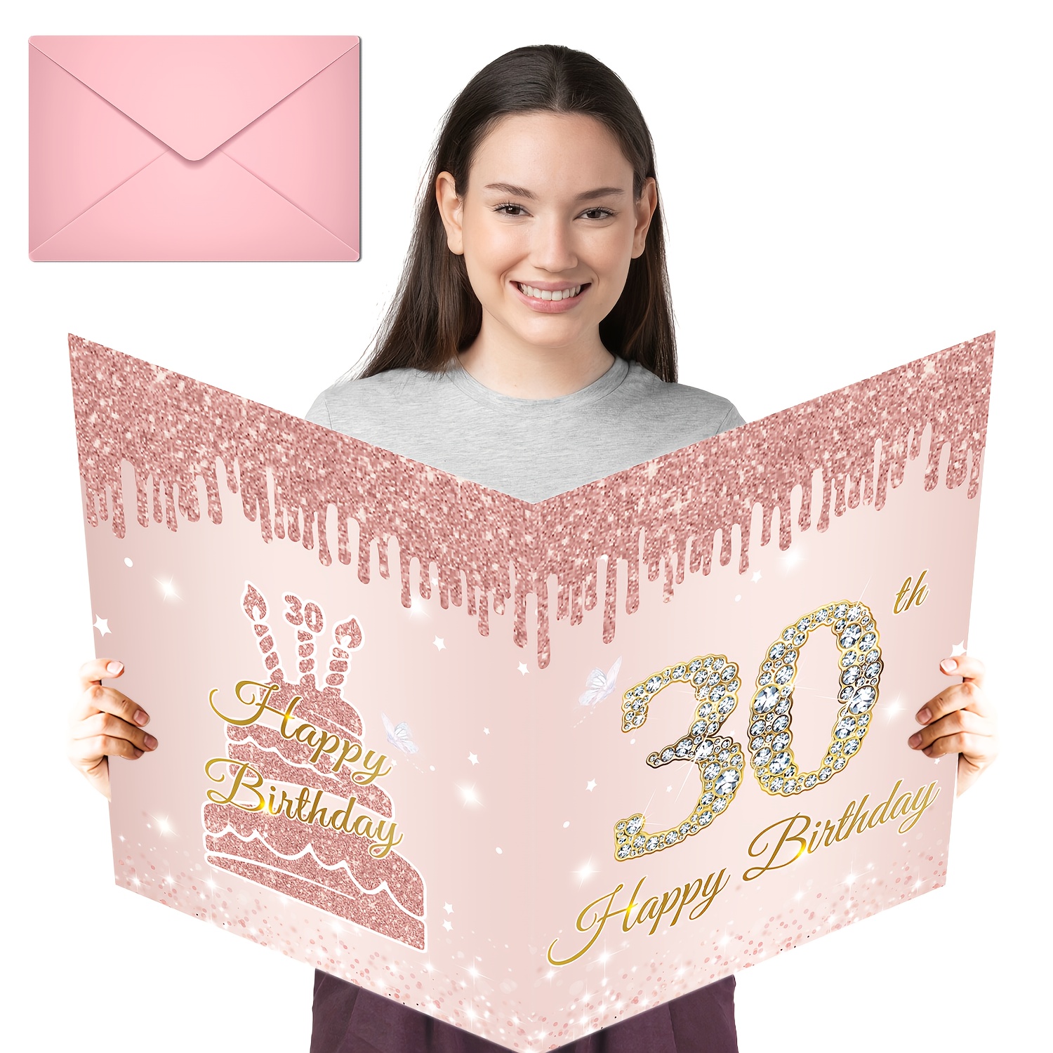 1pc, 30th Birthday Decoration, 30th Birthday Guestbooks, Rose Golden 30th Birthday Party Decoration, Rose Golden Enormous Birthday Greeting Card With Envelope, Extra Large 30th Birthday Guest