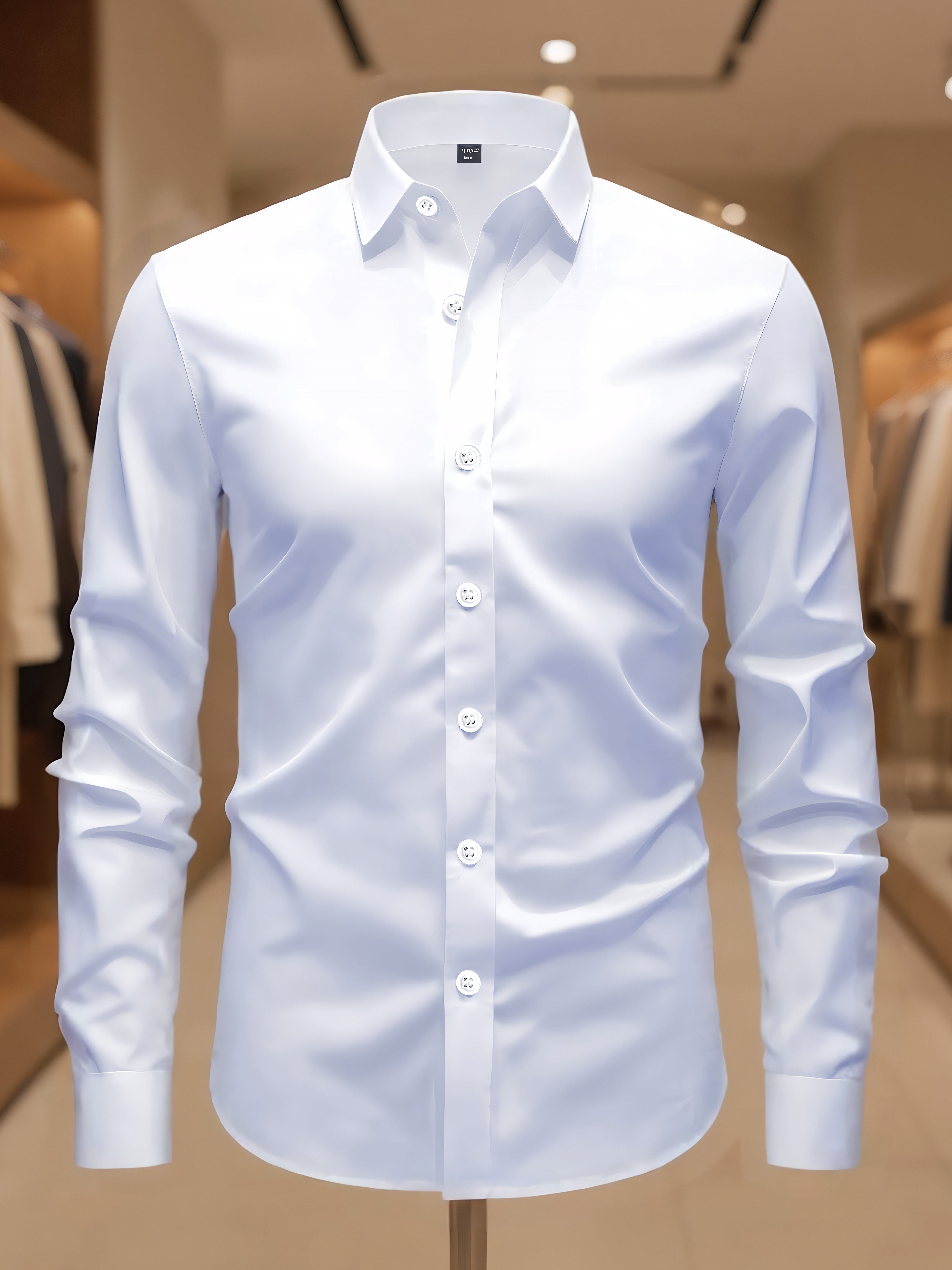 Camisa Casual para Hombre - Color Sólido, Cómoda, Elástica, Suave, Lavable a Máquina y Lavable en Seco, Manga Larga, Corte Regular, con Cuello, Adecuada para Fiestas, Citas, Trabajo, Actividades y Ropa Casual de Fin de Semana para el Día a Día