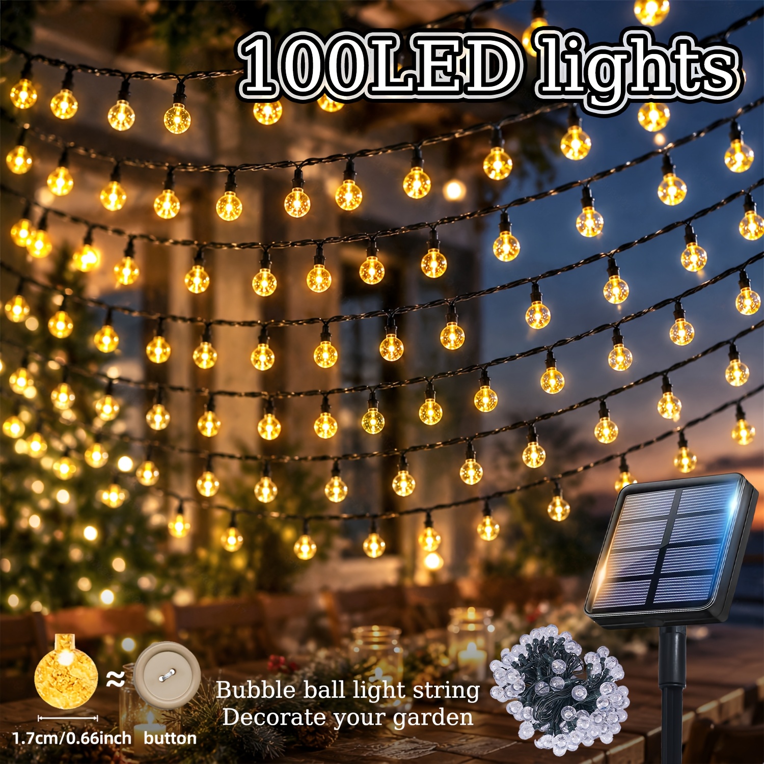 TEMU Luces solares decorativas festivas, ofrecidas con 100/50/20 bombillas de de , 12 de iluminación, batería solar incorporada. Guirnaldas de luces