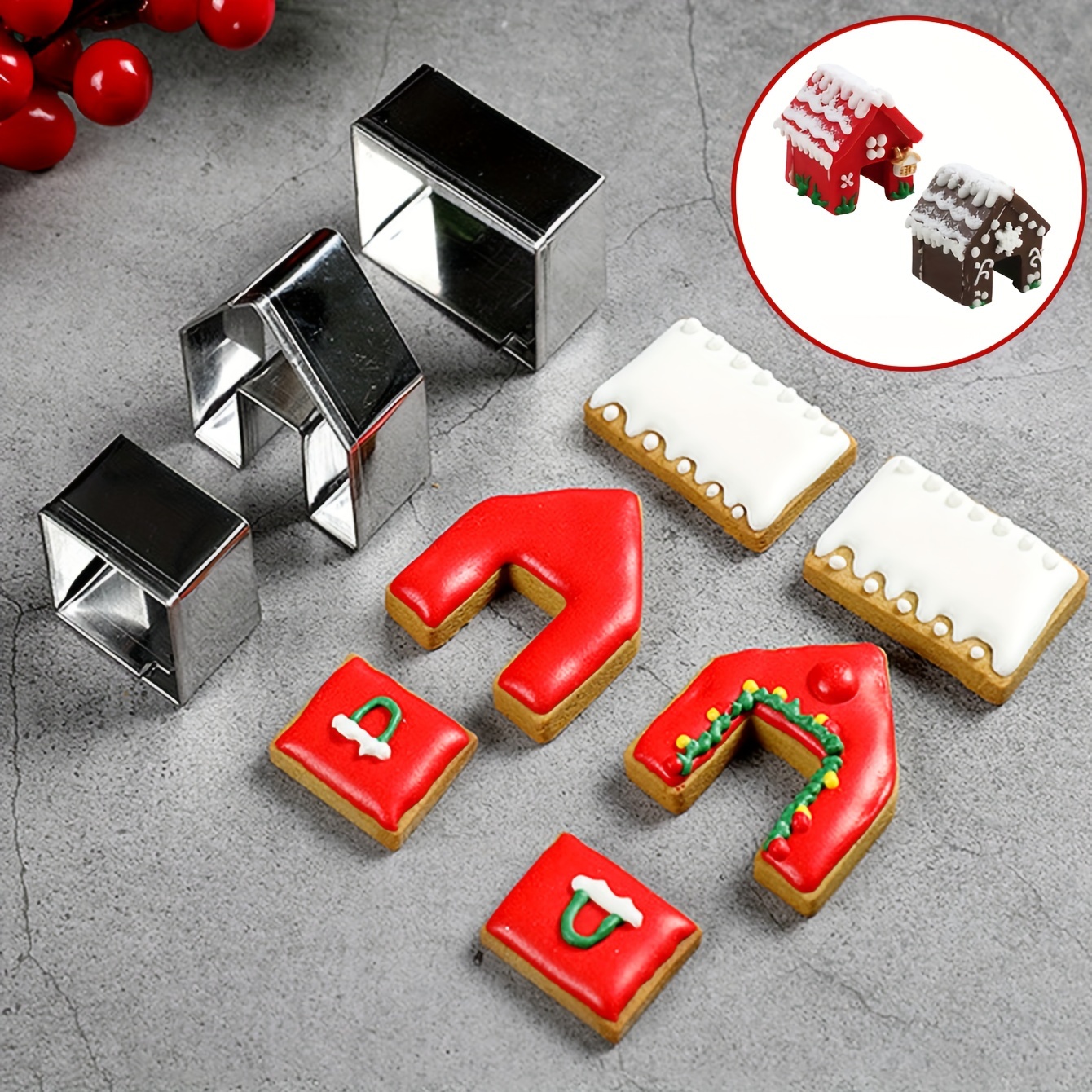 

3-piece Christmas Stainless Steel Set - Winter Theme Biscuit Molds For Diy Decorating, Baking Tools For