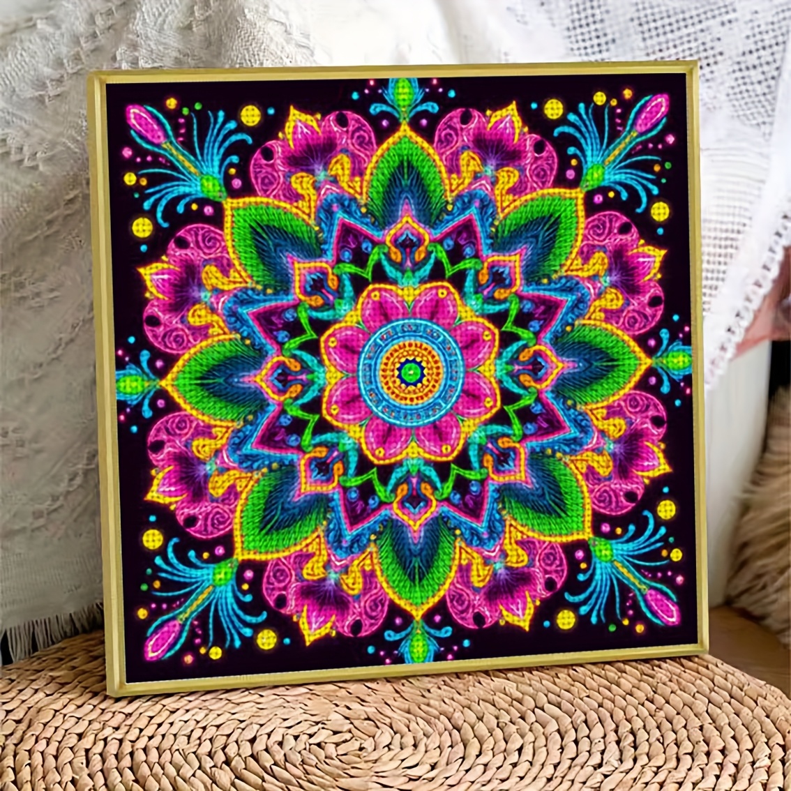 11CT Frameless Cross Stitch Kit, Colorful Floral Pattern