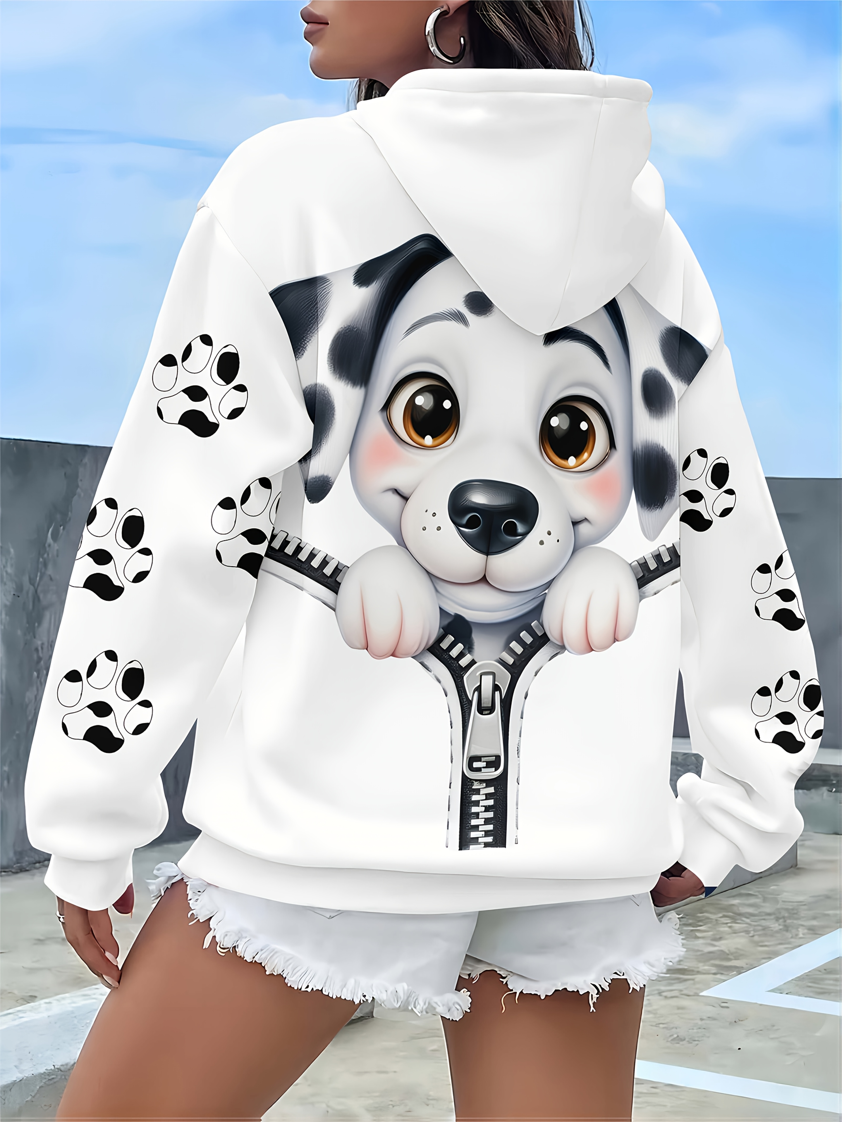 felpa cappuccio stampa cane donna pullover Temu Switzerland