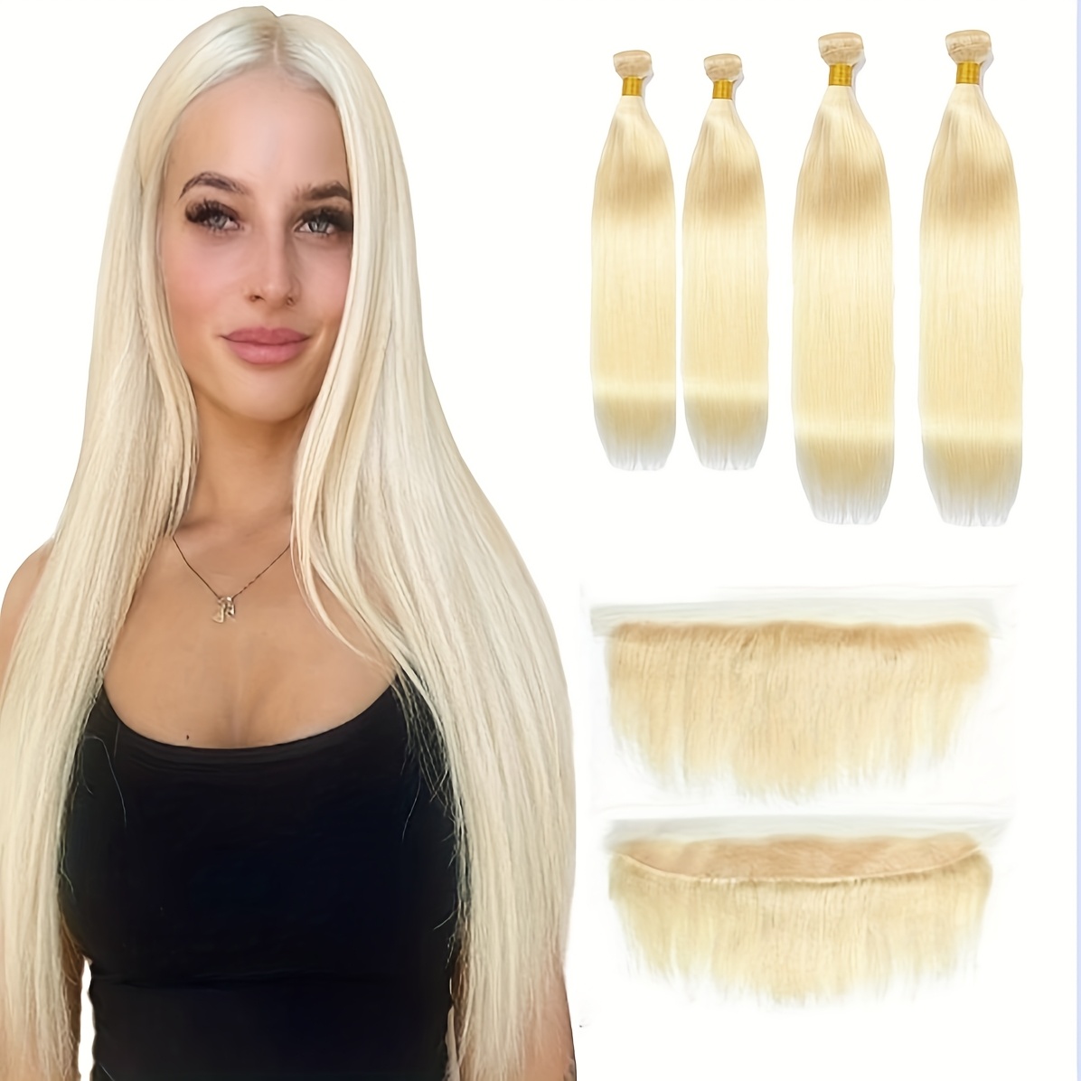 613 blonde straight human hair weave bundles hd lace Temu New