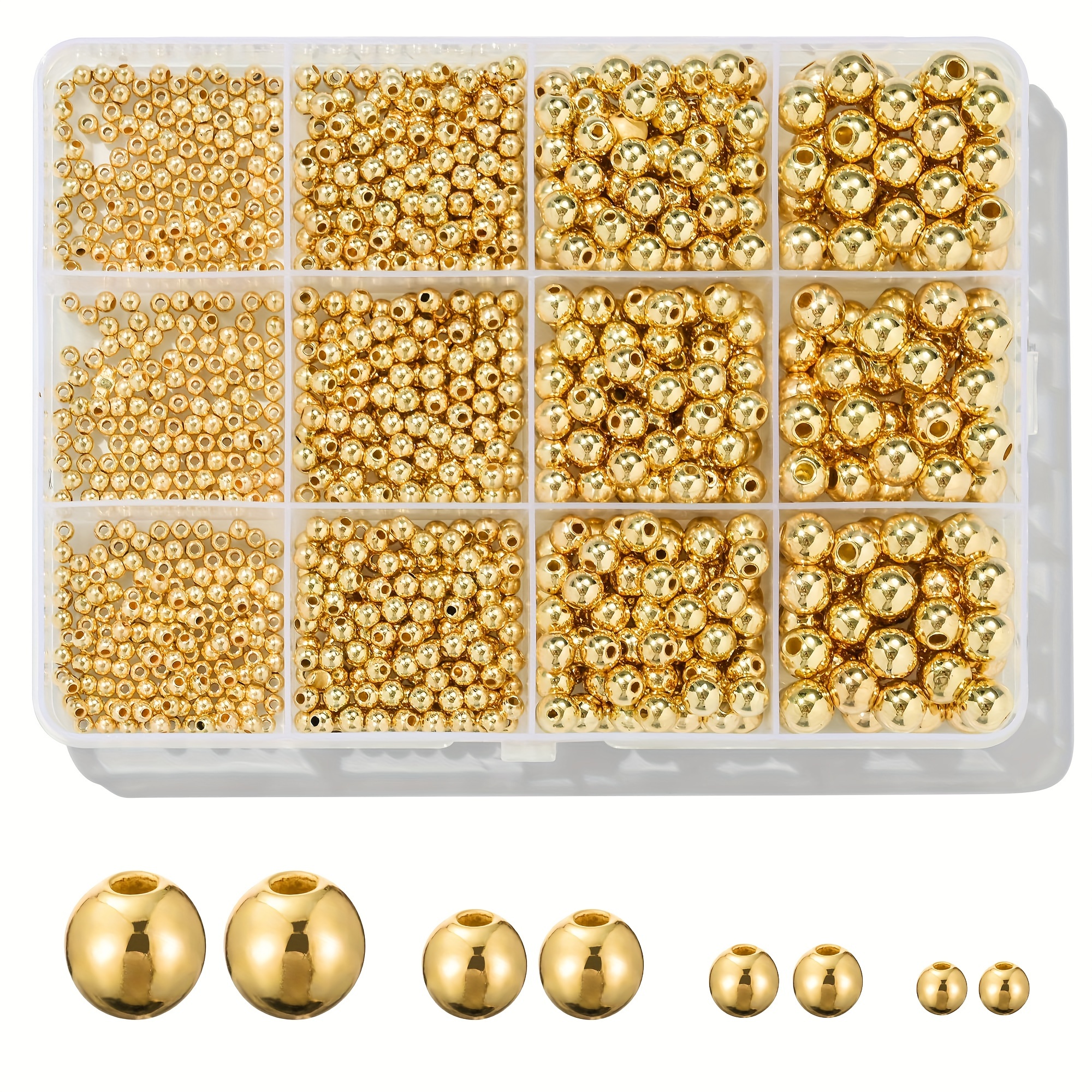 

1200pcs Smooth Round Beads 3/4/6/8mm Golden And Silvery Spacer Loose Ball Beads Kit Golden Filled Beads For Bracelet Jewelry Making