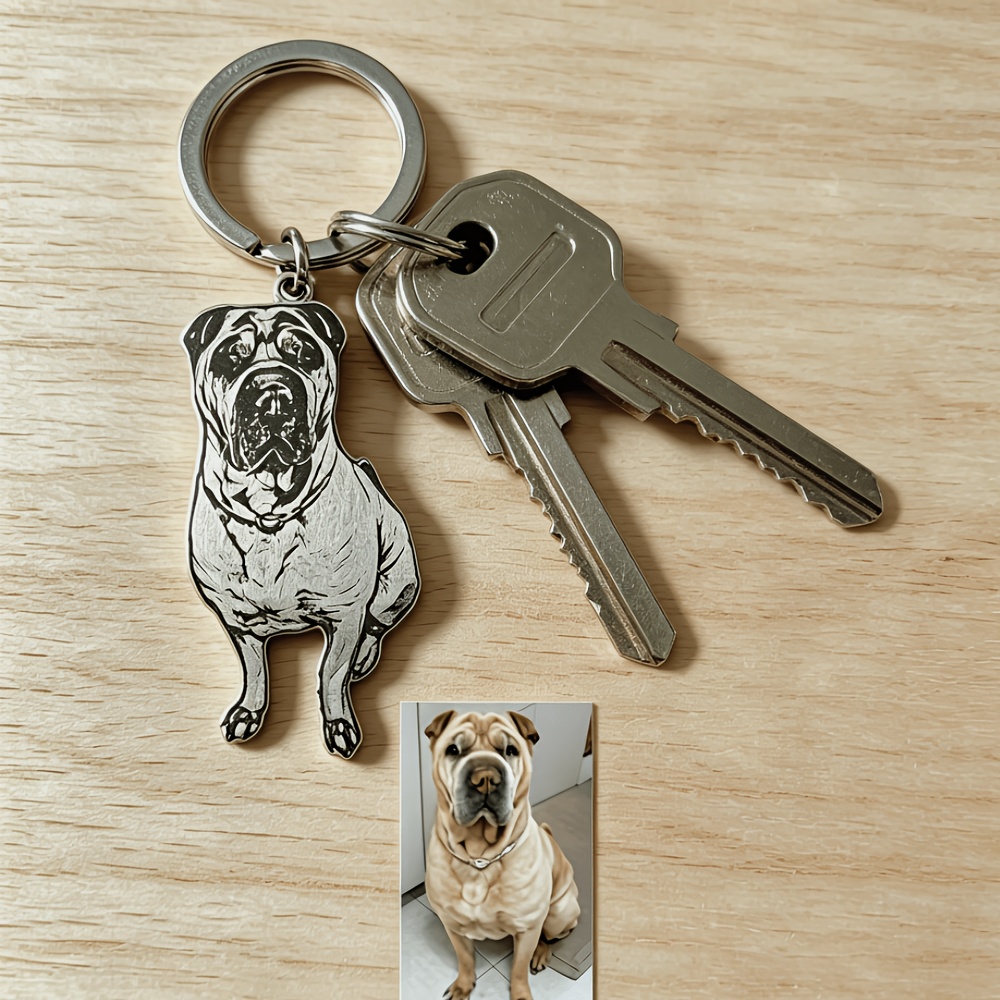 TEMU A Personalized Custom Pet Photo Keychain, A Durable Stainless And Pet Portrait Pendant, A Customized Stainless Steel Keychain With Pet Photos, A