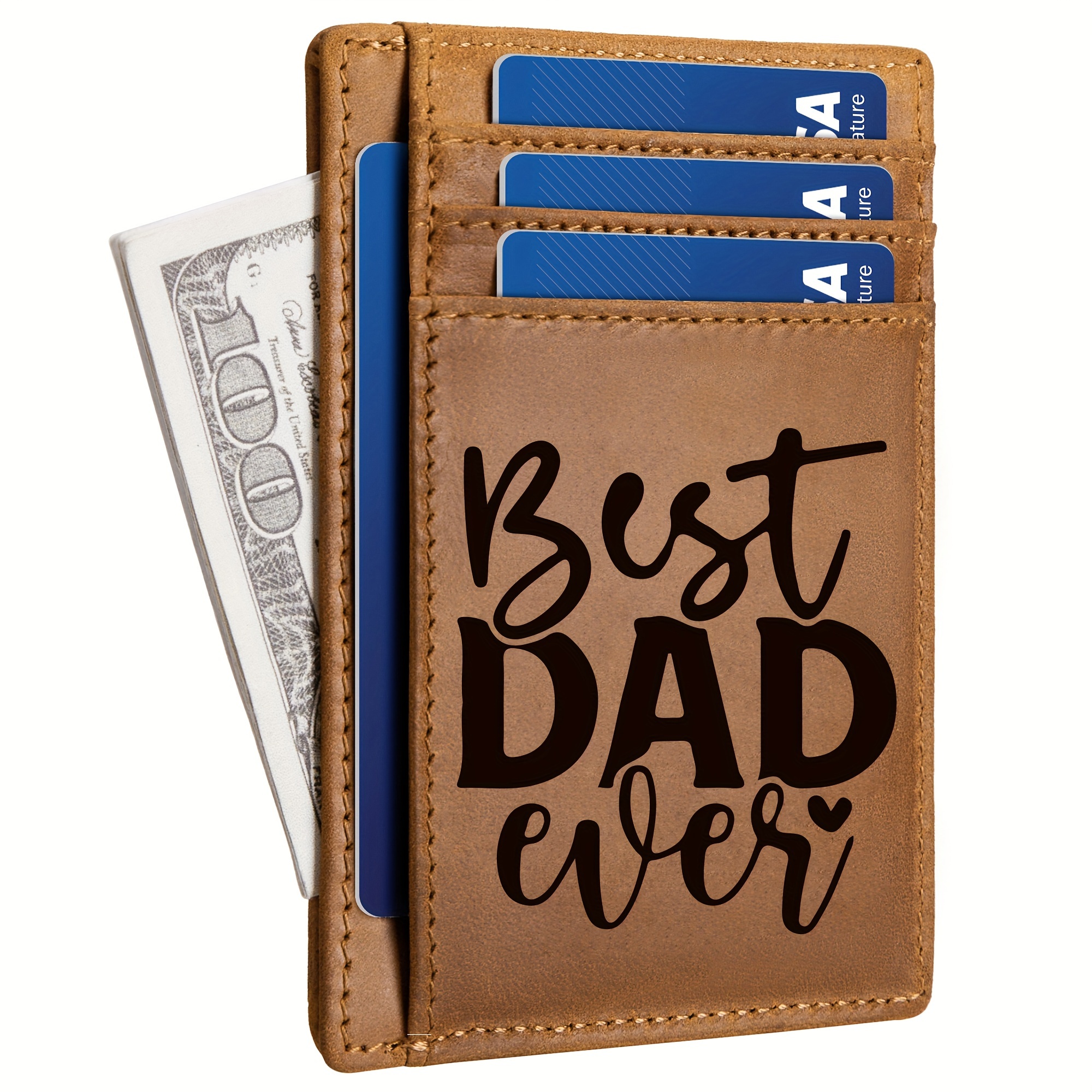 

Men's Personalized Best Dad Ever Wallet, Genuine Leather, Pvc, , No Wash, Solid Color, , Detail, Non-woven Fabric, Men' Accessory