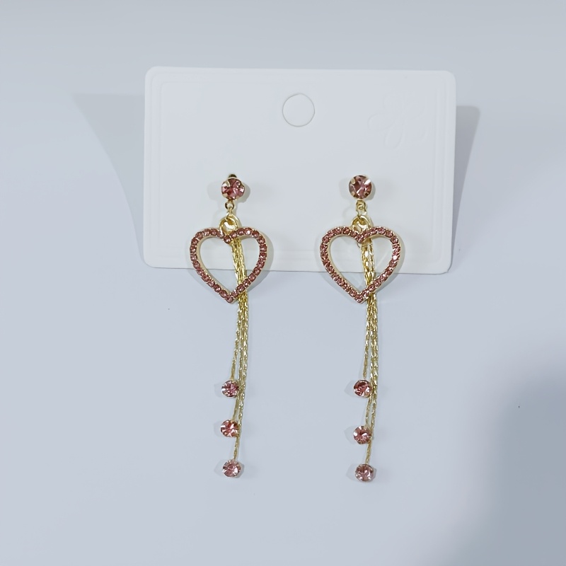 TEMU 1 Paire de Boucles d'Oreilles Tendance Cœur à Pompon, Élégantes Longues Bagues Cœur Super Brillantes pour Femmes