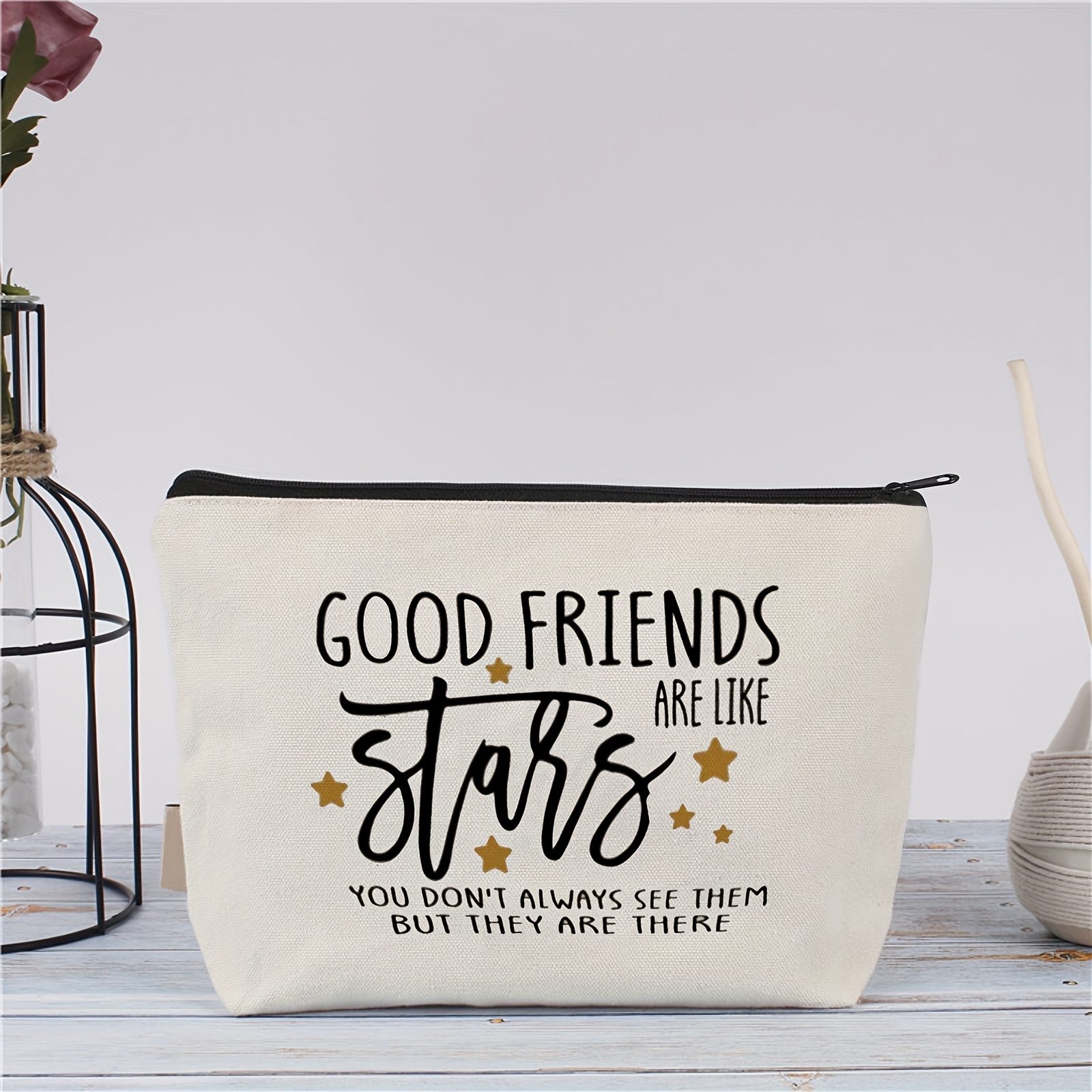 TEMU Canvas Cosmetic Bag For Good - Unisex-adult Makeup Bag With Zipper, Non-waterproof, Unscented, Multi-purpose Pouch With Inspirational Quote