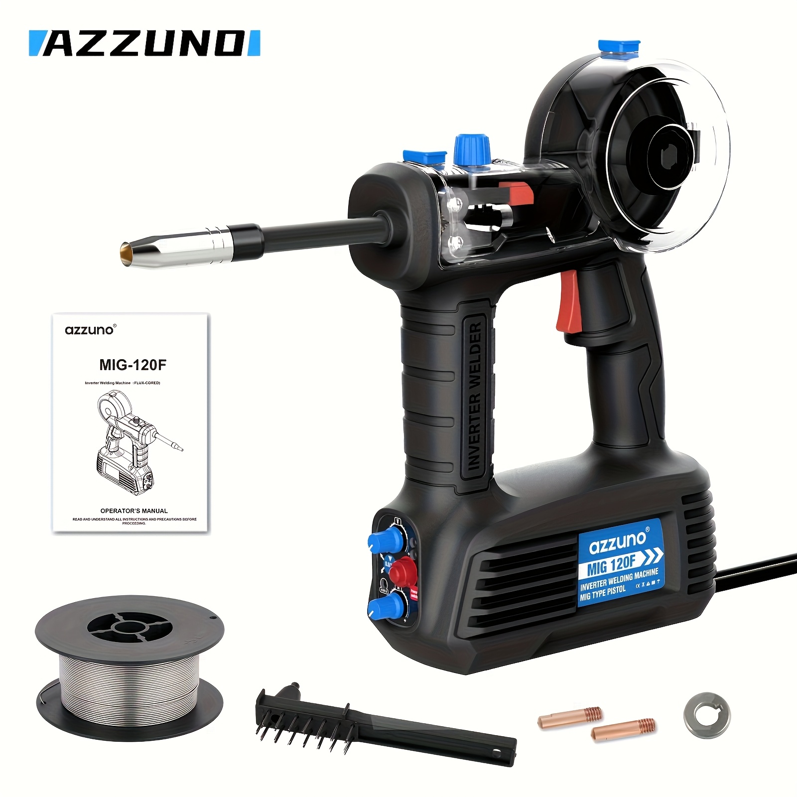 Image of Azzuno Mig 120f Handheld Gasless Welding Machine, Mini Body, Held With 1 Hand, Suitable For Low, Cast, And Golden Metal Projects, Convenient For Household Outdoor Maintenance
