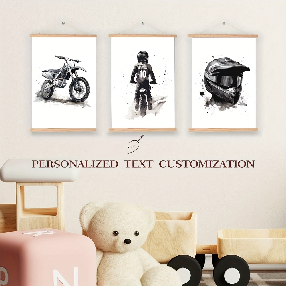 TEMU 3pcs Unframed Motocross Prints, Dirt Bike Prints, Motorcycle Print Motocross Wall Art, Dirt Bike Wall Art, Boys Bedroom Decor, Motocross Posters